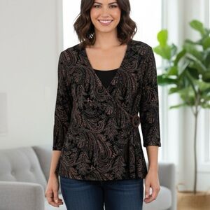 NOTATIONS Twinset 2-fer Top with Attached Tank, Women’s M, Bronze Black